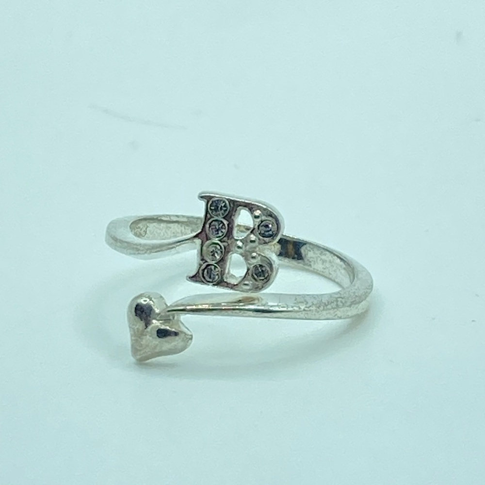 Vtg Sterling CZ Letter B Heart Open Adjustable Bypass Ring Sz 7 / AVON - Picture 4 of 9